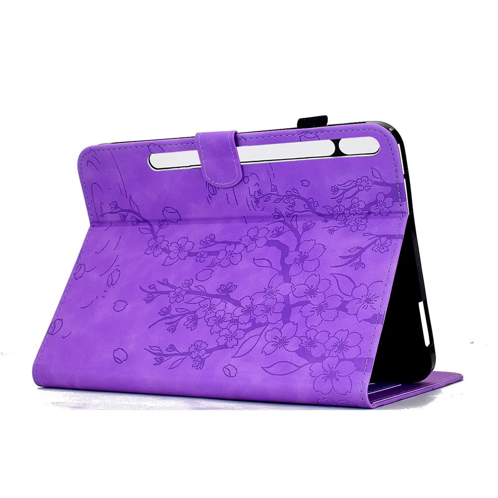 For Samsung Galaxy Tab S10 FE+ Case Imprinted Plum Blossom Stand Card Slots Leather Tablet Cover with Auto Sleep / Wake - Light Purple - 4