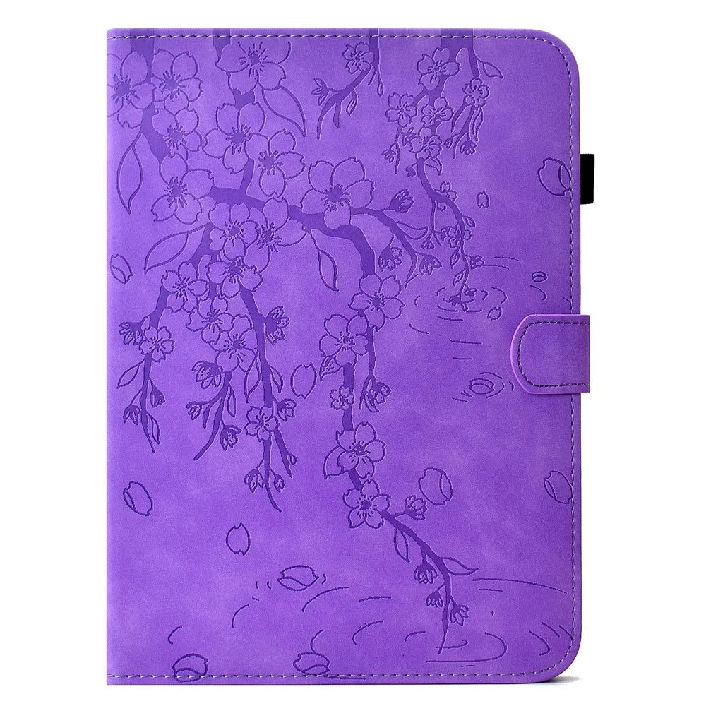 For Samsung Galaxy Tab S10 FE+ Case Imprinted Plum Blossom Stand Card Slots Leather Tablet Cover with Auto Sleep / Wake - Light Purple - 7