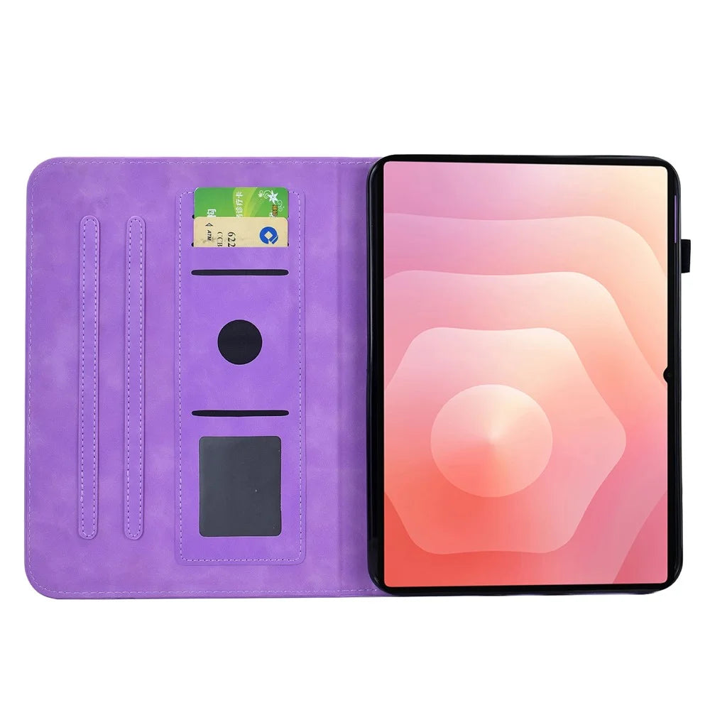 For Samsung Galaxy Tab S11 Case Imprinted Plum Blossom Stand Card Slots Leather Tablet Cover with Auto Sleep / Wake - Light Purple - 2