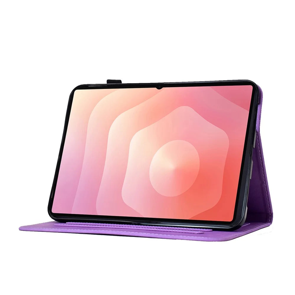 For Samsung Galaxy Tab S11 Case Imprinted Plum Blossom Stand Card Slots Leather Tablet Cover with Auto Sleep / Wake - Light Purple - 3