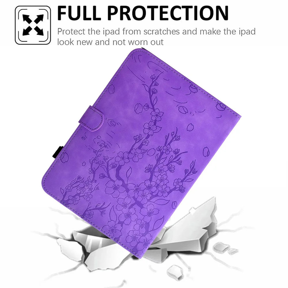 For Samsung Galaxy Tab S11 Case Imprinted Plum Blossom Stand Card Slots Leather Tablet Cover with Auto Sleep / Wake - Light Purple - 5