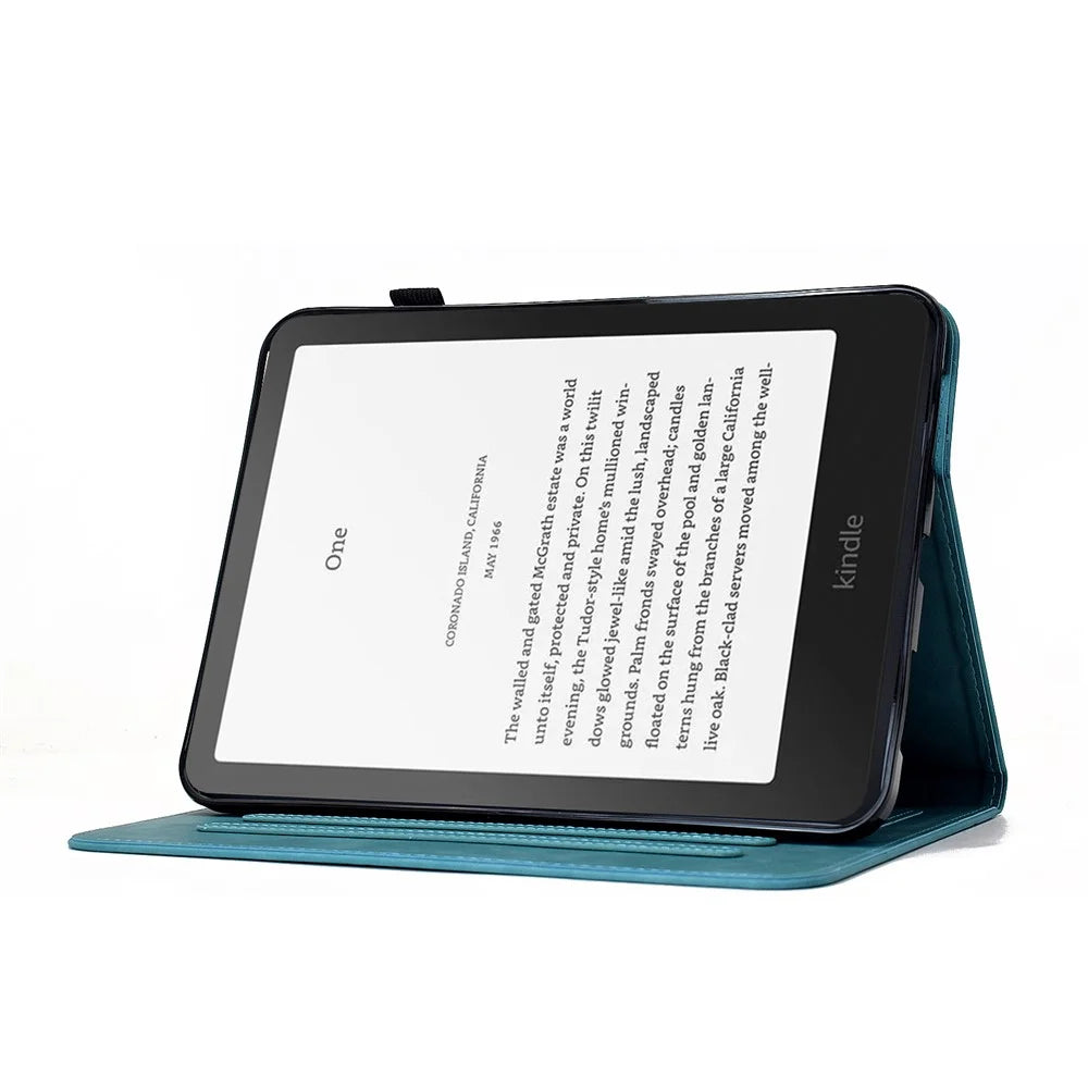 For Amazon Kindle 11th (2024) / Kindle 6" (2022) Case Imprinted Plum Blossom Stand Card Slots Leather Tablet Cover with Auto Sleep / Wake - Baby Blue - 3