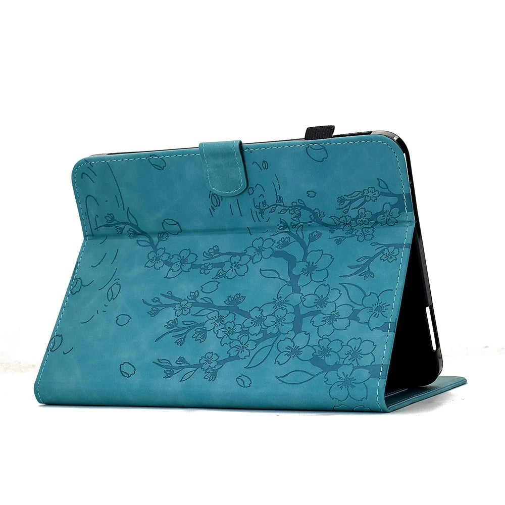 For Amazon Kindle 11th (2024) / Kindle 6" (2022) Case Imprinted Plum Blossom Stand Card Slots Leather Tablet Cover with Auto Sleep / Wake - Baby Blue - 4