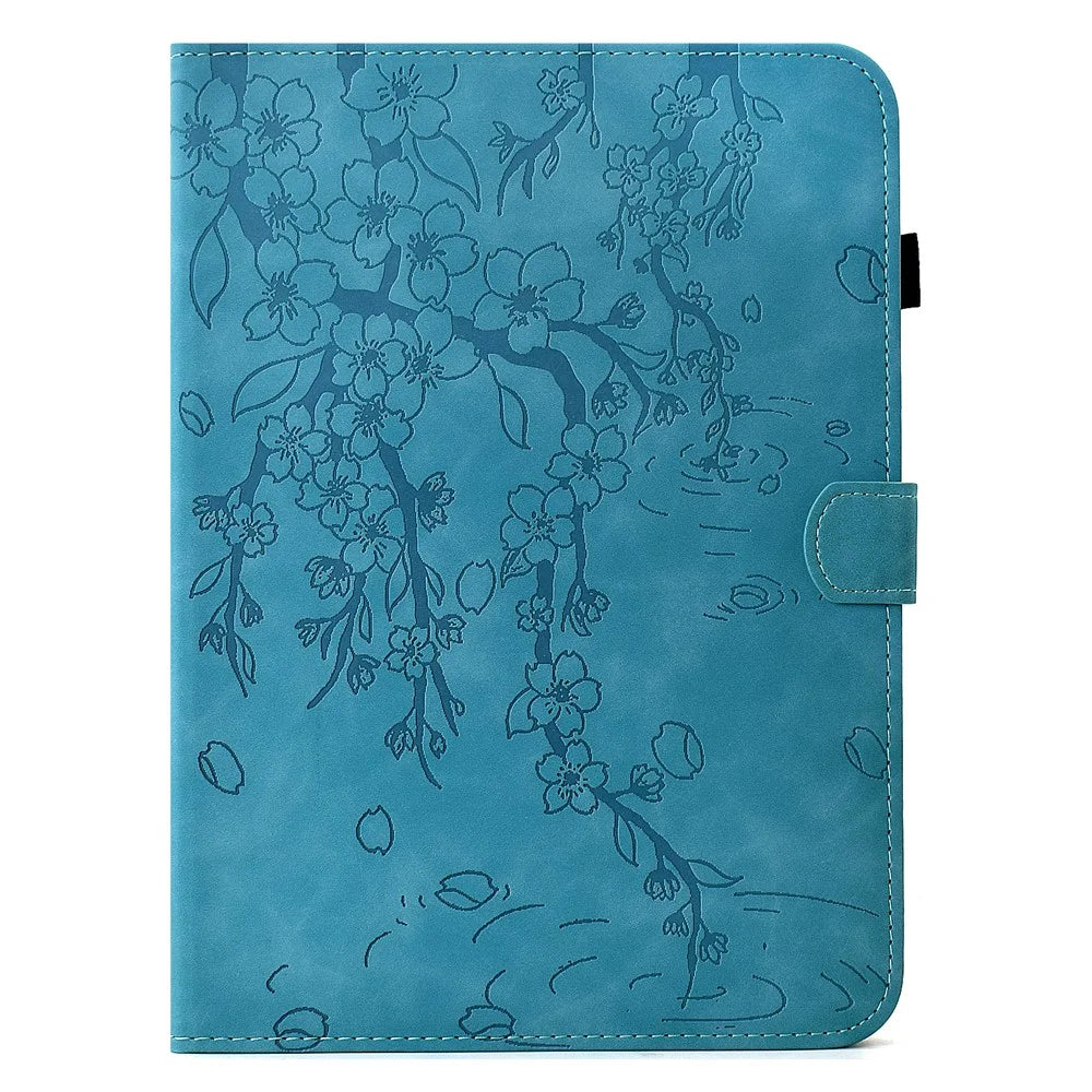 For Amazon Kindle 11th (2024) / Kindle 6" (2022) Case Imprinted Plum Blossom Stand Card Slots Leather Tablet Cover with Auto Sleep / Wake - Baby Blue - 7