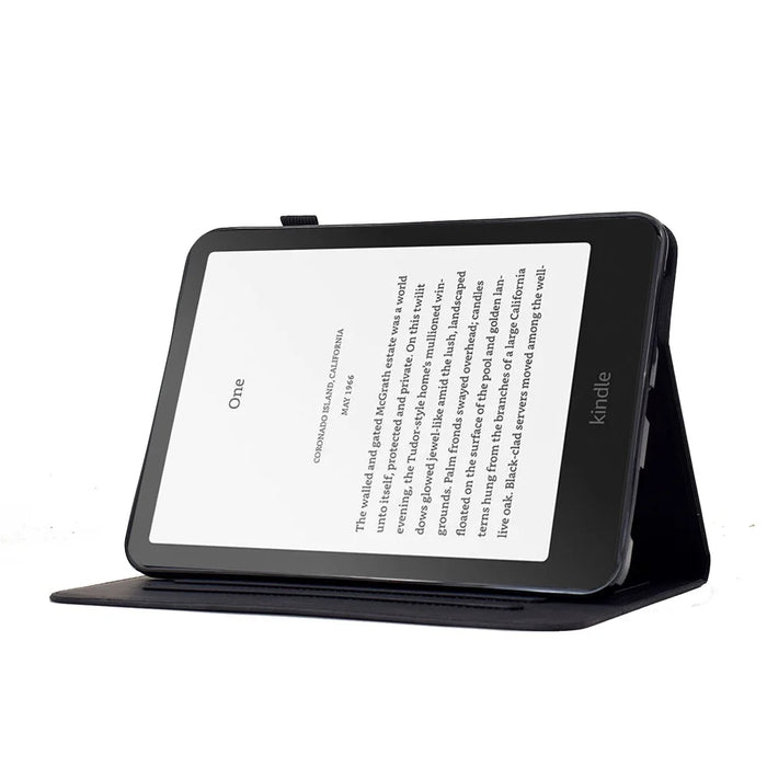 For Amazon Kindle Paperwhite (2024) Case Imprinted Plum Blossom Stand Card Slots Leather Tablet Cover with Auto Sleep / Wake - Black - 3