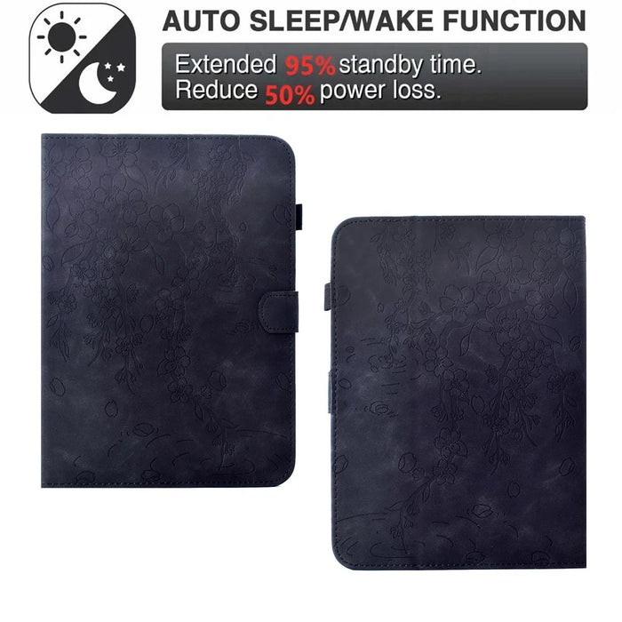 For Amazon Kindle Paperwhite (2024) Case Imprinted Plum Blossom Stand Card Slots Leather Tablet Cover with Auto Sleep / Wake - Black - 6