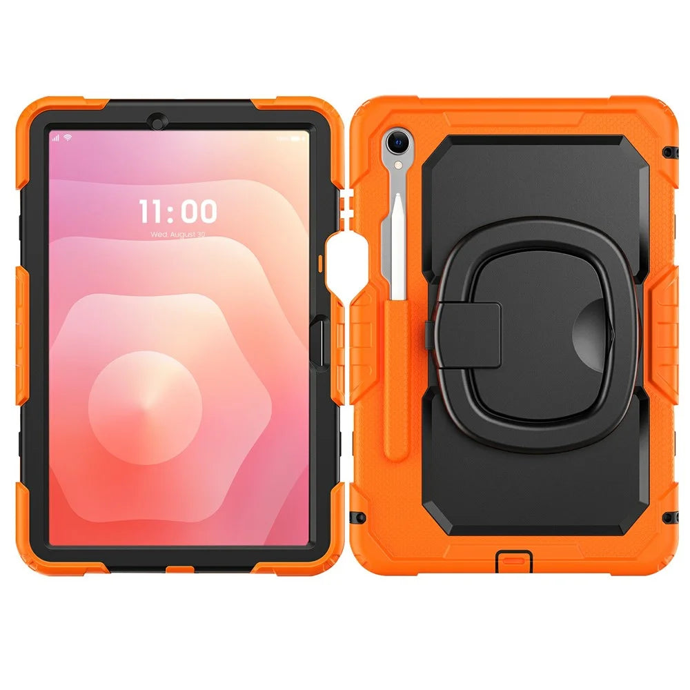 For Samsung Galaxy Tab S11 Kickstand Case PC + Silicone Tablet Cover with Shoulder Strap - Orange - 2