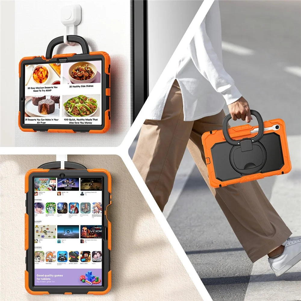 For Samsung Galaxy Tab S11 Kickstand Case PC + Silicone Tablet Cover with Shoulder Strap - Orange - 3