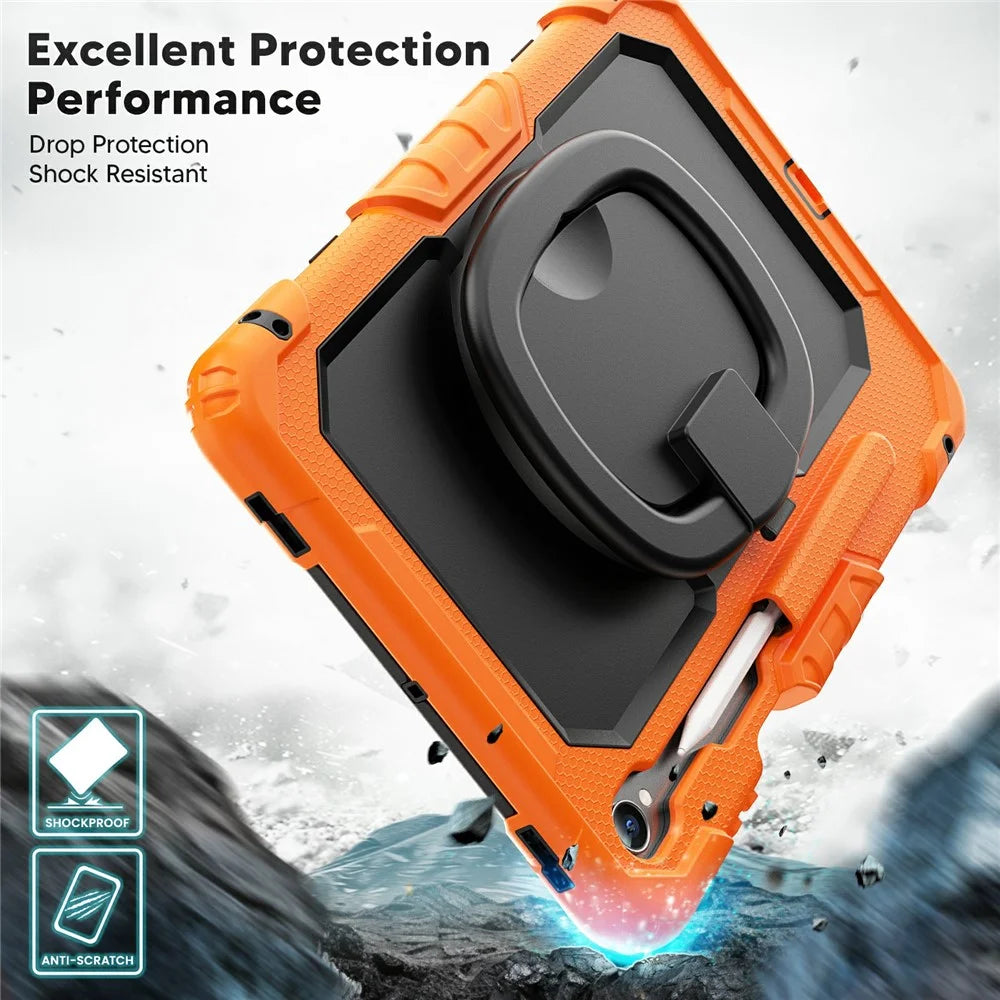 For Samsung Galaxy Tab S11 Kickstand Case PC + Silicone Tablet Cover with Shoulder Strap - Orange - 4