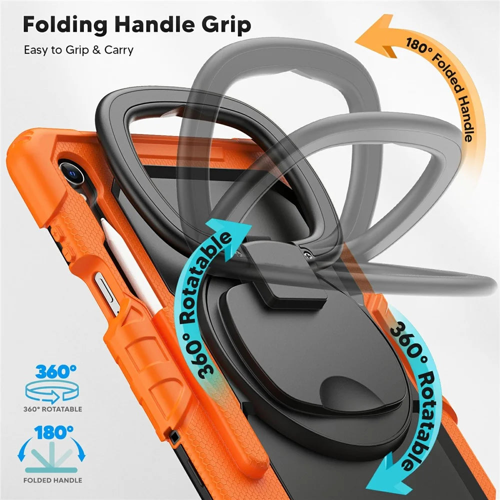 For Samsung Galaxy Tab S11 Kickstand Case PC + Silicone Tablet Cover with Shoulder Strap - Orange - 5