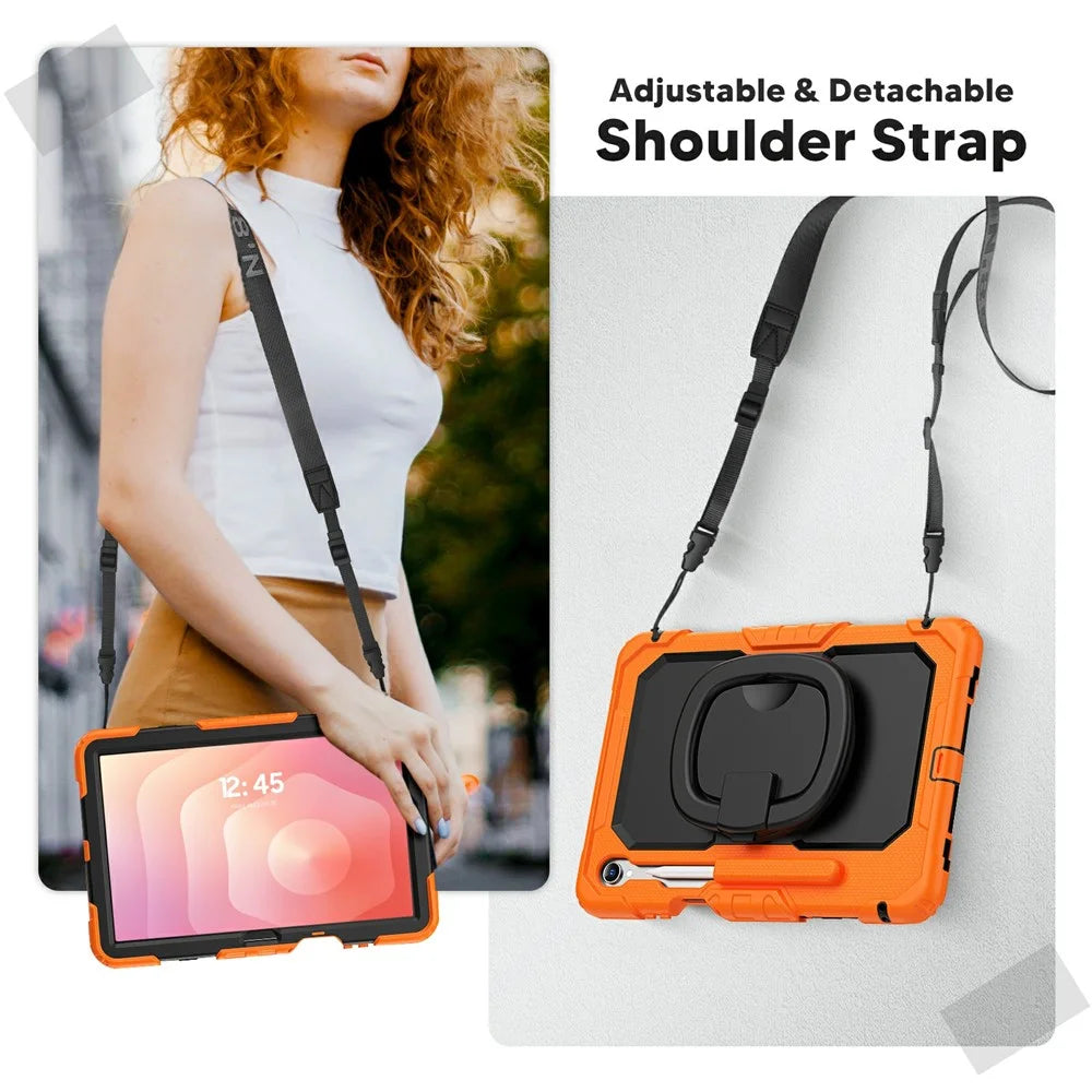 For Samsung Galaxy Tab S11 Kickstand Case PC + Silicone Tablet Cover with Shoulder Strap - Orange - 6