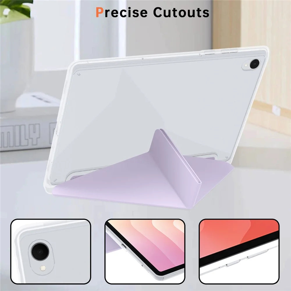 For Samsung Galaxy Tab S11 Case PU Leather Origami Stand Clear Tablet Cover - Purple - 5