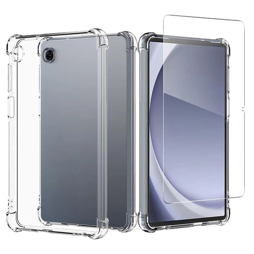 For Samsung Galaxy Tab A11+ / A9+ Case TPU Drop-Resistant Clear Tablet Cover + Tempered Glass Screen Film - 1