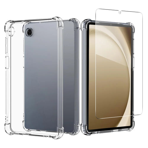 For Samsung Galaxy Tab A11 / A9 Case TPU Drop-Resistant Clear Tablet Cover + Tempered Glass Screen Film - 1