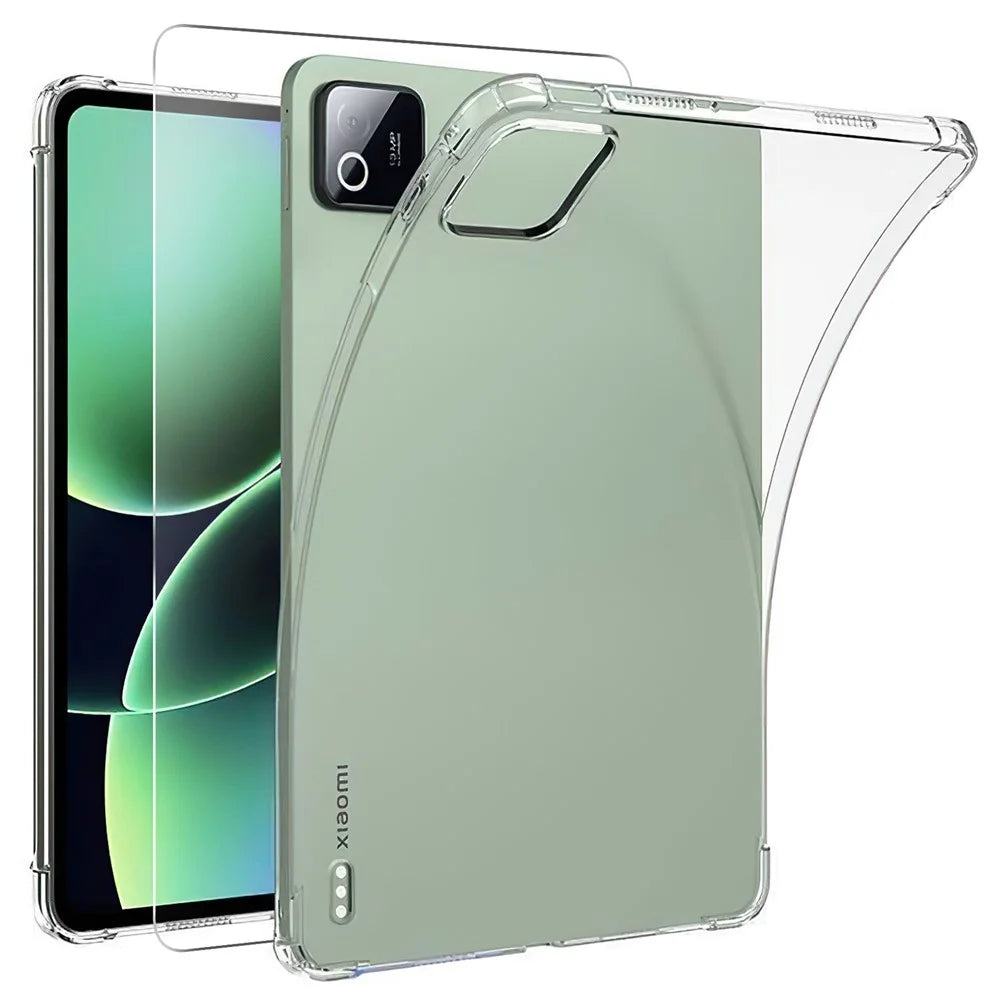 For Xiaomi Pad 8  /  8 Pro Case TPU Drop-Resistant Clear Tablet Cover + Tempered Glass Screen Film - 1