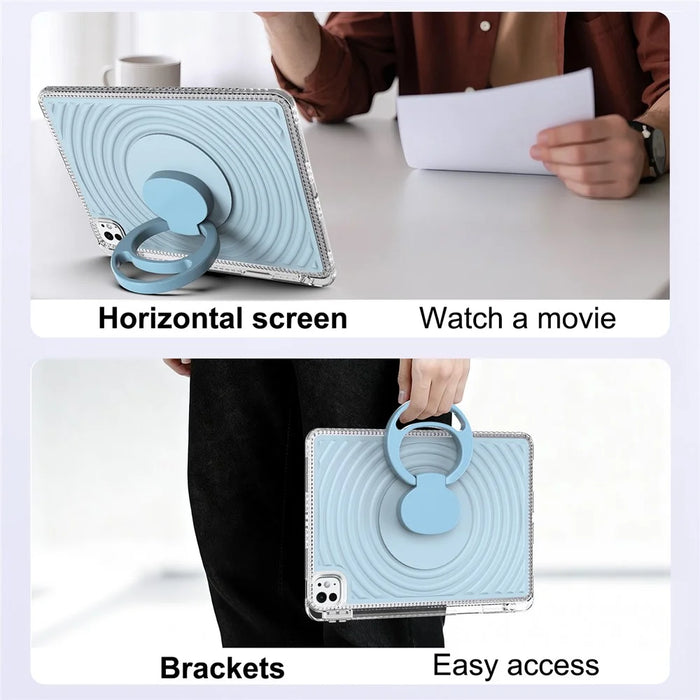 For iPad Pro 11 (2025) / (2024) Case Kickstand Wave Pattern Shockproof TPU + PC Tablet Cover - Baby Blue - 4