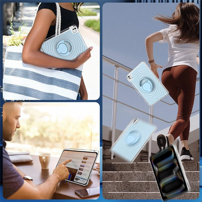 For iPad Pro 11 (2025) / (2024) Case Kickstand Wave Pattern Shockproof TPU + PC Tablet Cover - Baby Blue - 6