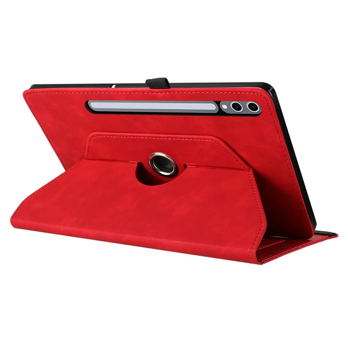 Microfiber Leather Case for Samsung Galaxy Tab S10+ / S9 FE+ / S9+ Rotating Stand Card Holder Smile Imprinted Tablet Cover - Red - 4