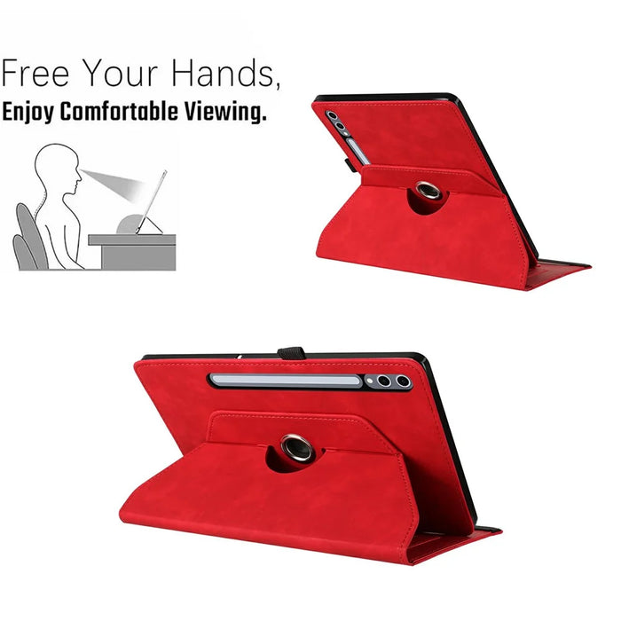 Microfiber Leather Case for Samsung Galaxy Tab S10+ / S9 FE+ / S9+ Rotating Stand Card Holder Smile Imprinted Tablet Cover - Red - 6