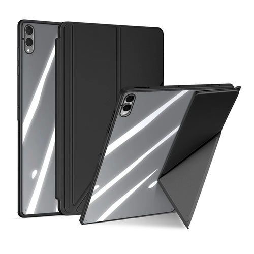 DUX DUCIS For Samsung Galaxy Tab S12 Ultra / S11 Ultra Case  Magi Series Detachable Origami Stand Leather+PC+TPU Clear Back Cover - Black - 1