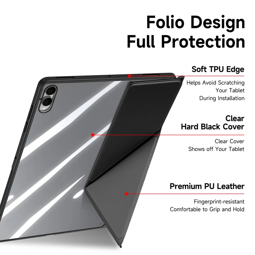 DUX DUCIS For Samsung Galaxy Tab S12 Ultra / S11 Ultra Case  Magi Series Detachable Origami Stand Leather+PC+TPU Clear Back Cover - Black - 6