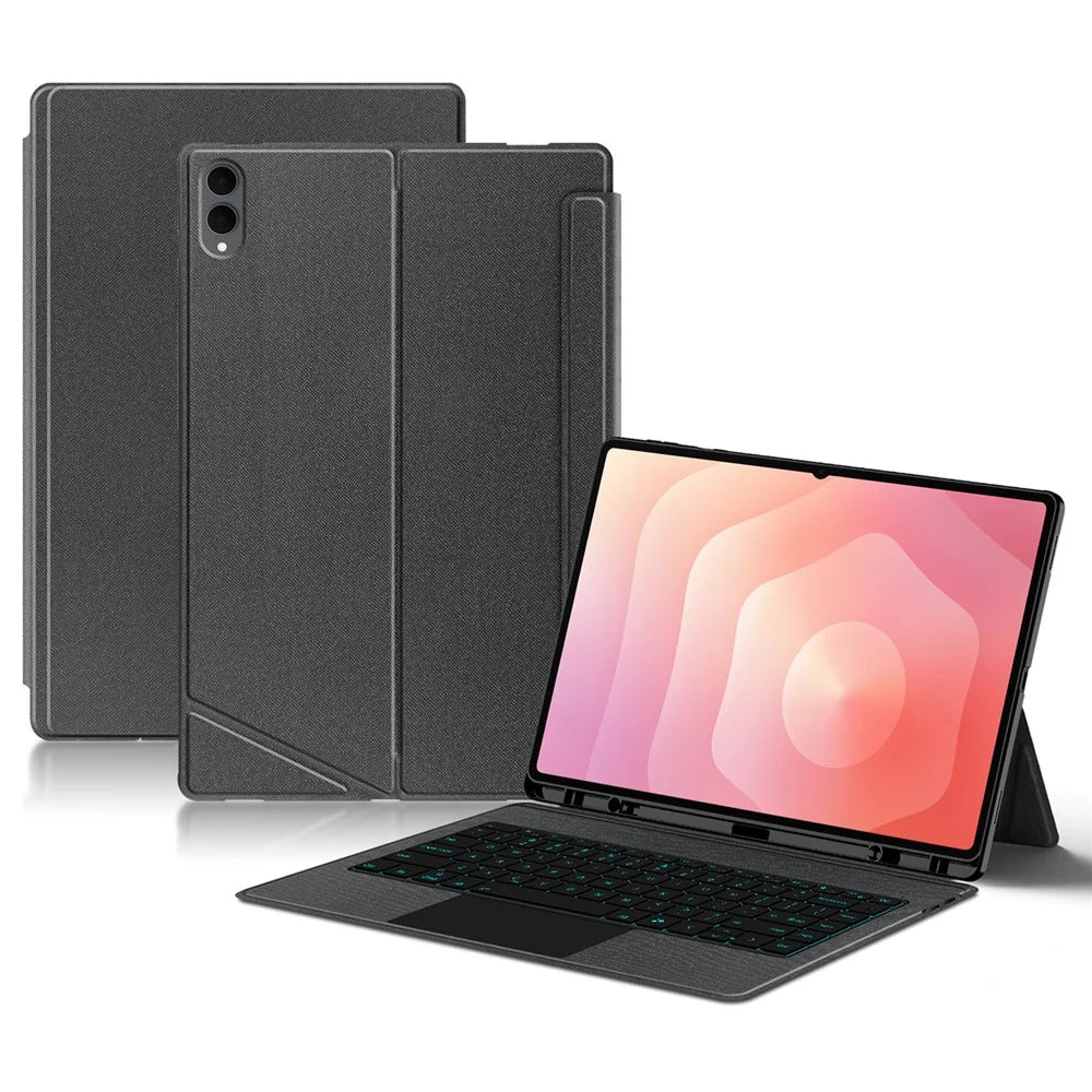 For Samsung Galaxy Tab S11 Ultra Leather Case + Bluetooth-Compatible Keyboard with Backlight Trackpad - 1
