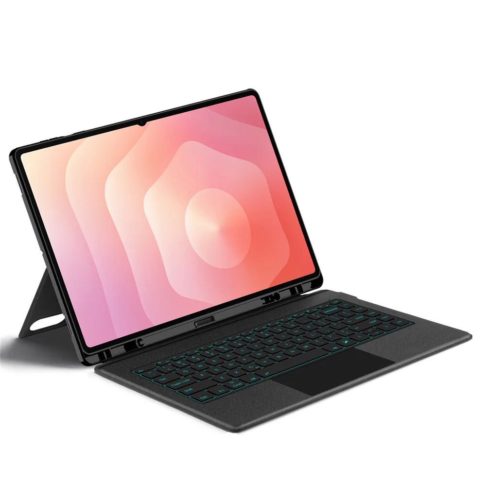 For Samsung Galaxy Tab S11 Ultra Leather Case + Bluetooth-Compatible Keyboard with Backlight Trackpad - 3