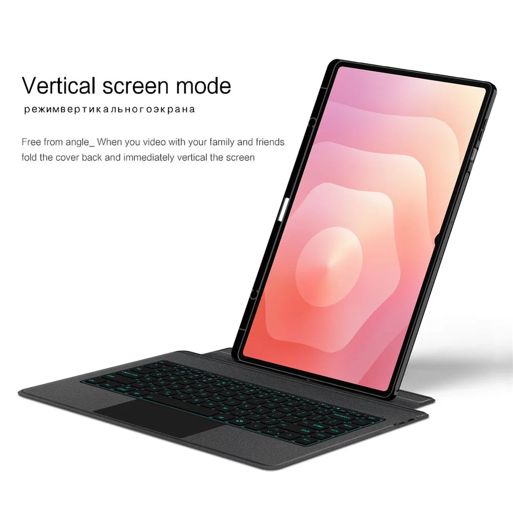 For Samsung Galaxy Tab S11 Ultra Leather Case + Bluetooth-Compatible Keyboard with Backlight Trackpad - 7