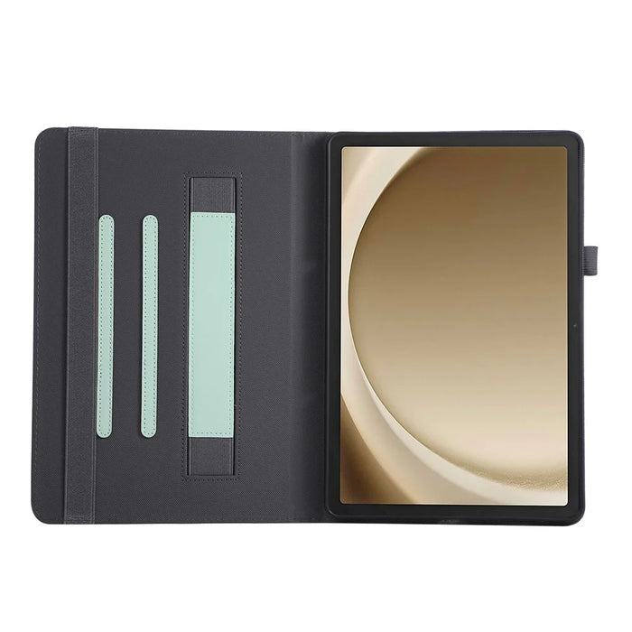 For Samsung Galaxy Tab A11 / A9 Case Foldable Stand Leather Tablet Cover with Handheld Wristband - Green - 2
