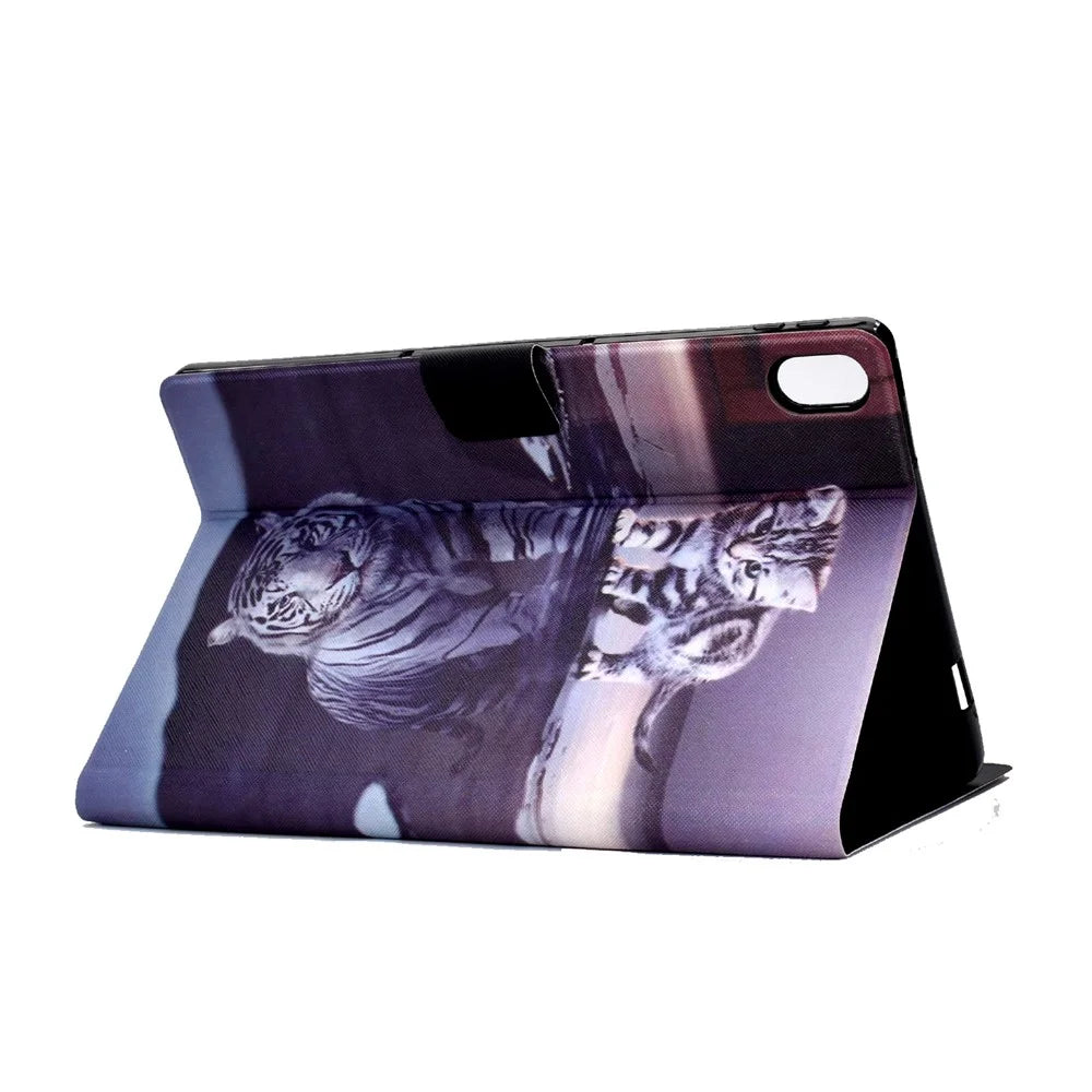 For Samsung Galaxy Tab S11 Case Stand Pattern Printed Leather Cover - Cat and Tiger - 4
