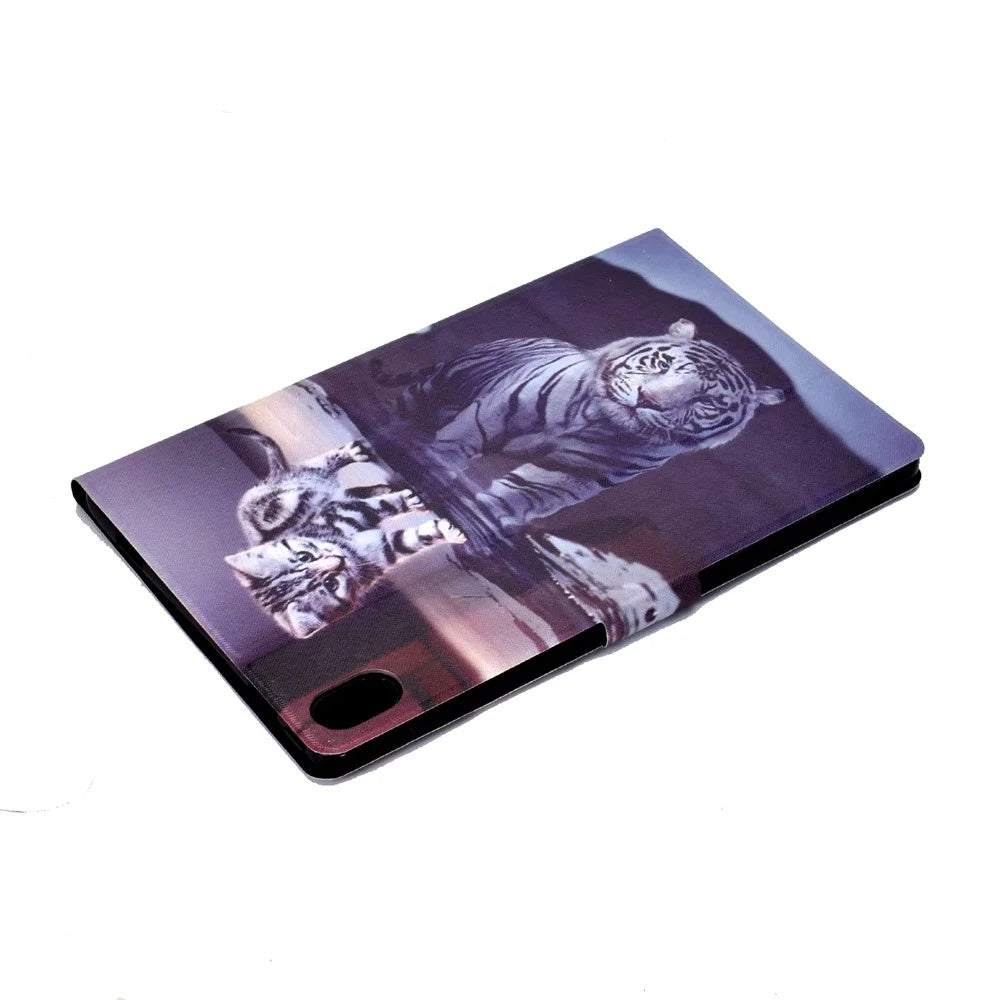 For Samsung Galaxy Tab S11 Case Stand Pattern Printed Leather Cover - Cat and Tiger - 5