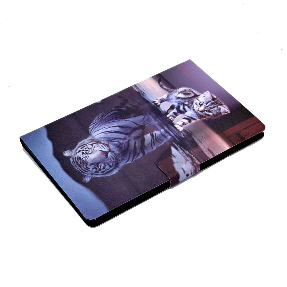 For Samsung Galaxy Tab S11 Case Stand Pattern Printed Leather Cover - Cat and Tiger - 6