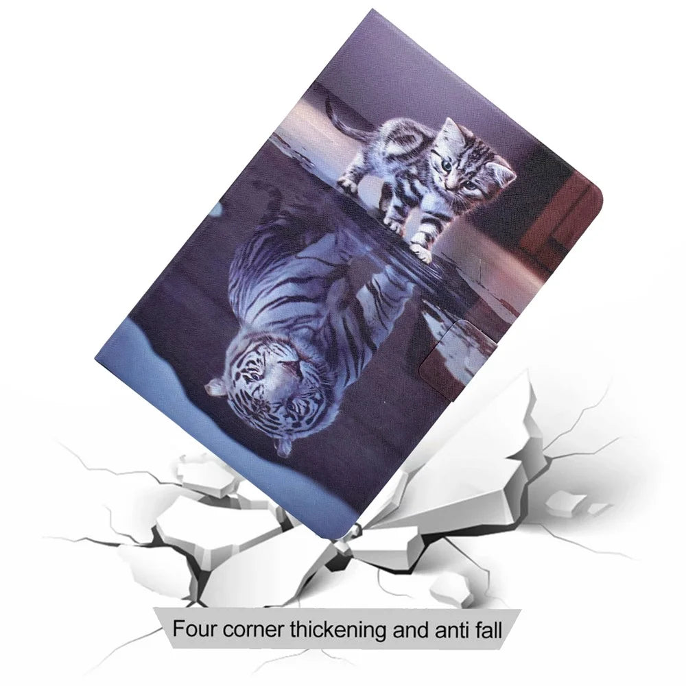 For Samsung Galaxy Tab S11 Case Stand Pattern Printed Leather Cover - Cat and Tiger - 7