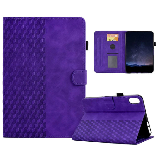 For Samsung Galaxy Tab S11 Case Card Slots Block Pattern Leather Cover - Purple - 1