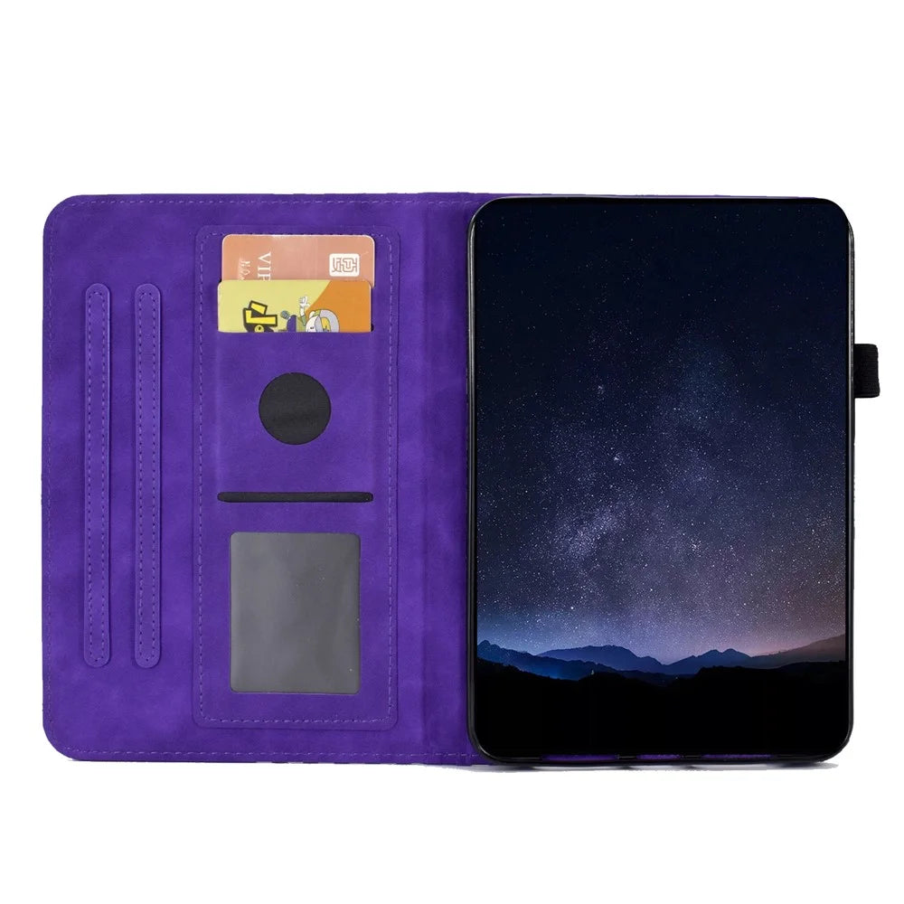 For Samsung Galaxy Tab S11 Case Card Slots Block Pattern Leather Cover - Purple - 2