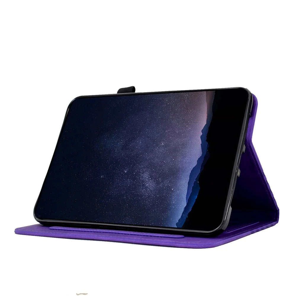 For Samsung Galaxy Tab S11 Case Card Slots Block Pattern Leather Cover - Purple - 3