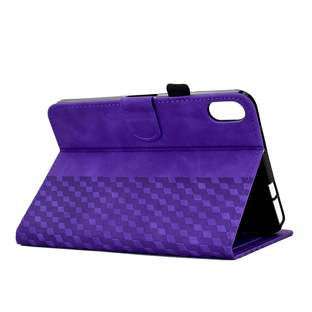For Samsung Galaxy Tab S11 Case Card Slots Block Pattern Leather Cover - Purple - 4