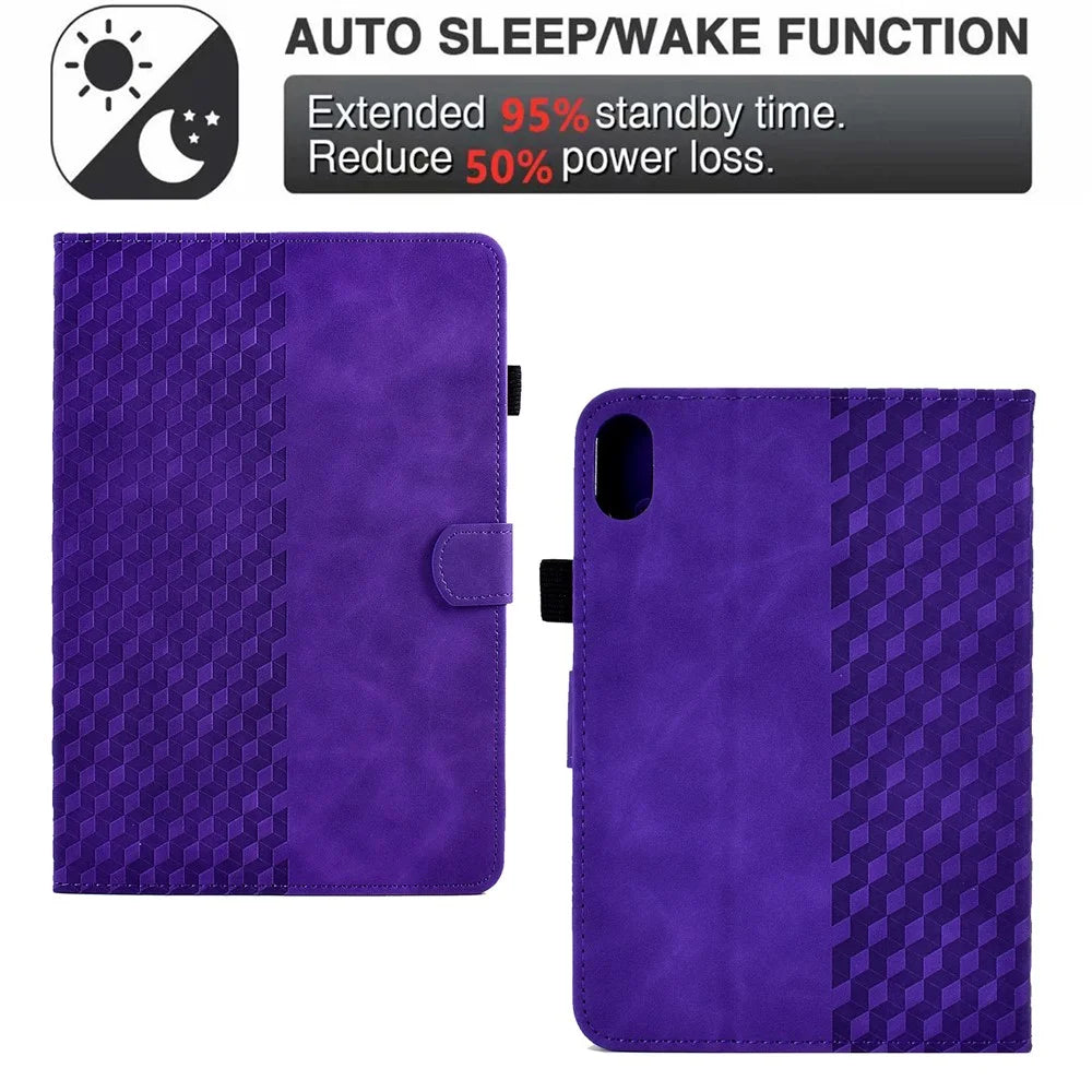 For Samsung Galaxy Tab S11 Case Card Slots Block Pattern Leather Cover - Purple - 6