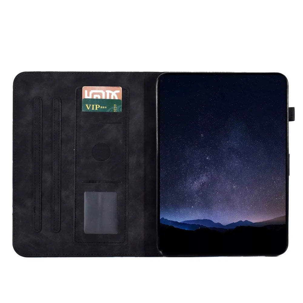 For Samsung Galaxy Tab S11 Leather Case Tree Pattern Card Slots Stand Cover - Black - 2