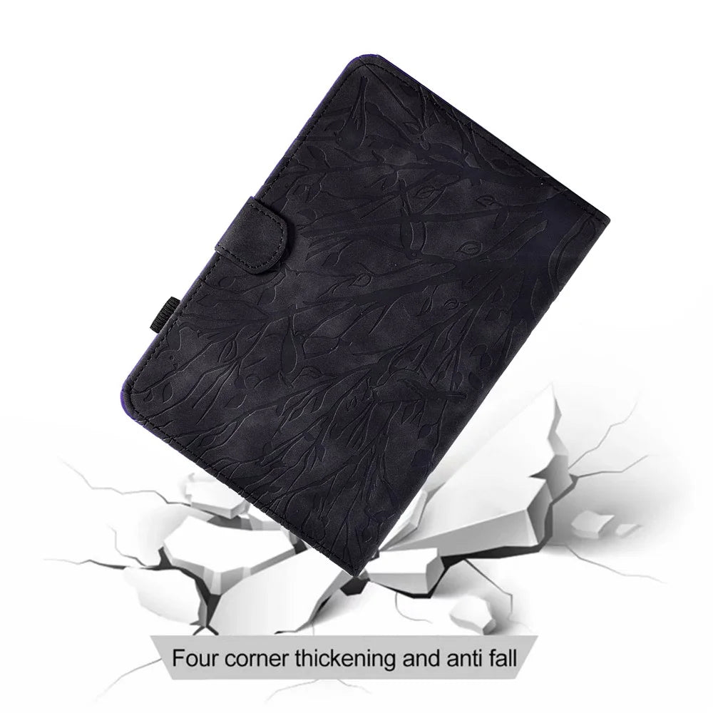 For Samsung Galaxy Tab S11 Leather Case Tree Pattern Card Slots Stand Cover - Black - 5