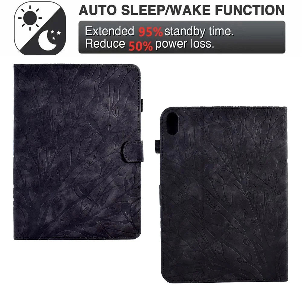 For Samsung Galaxy Tab S11 Leather Case Tree Pattern Card Slots Stand Cover - Black - 6