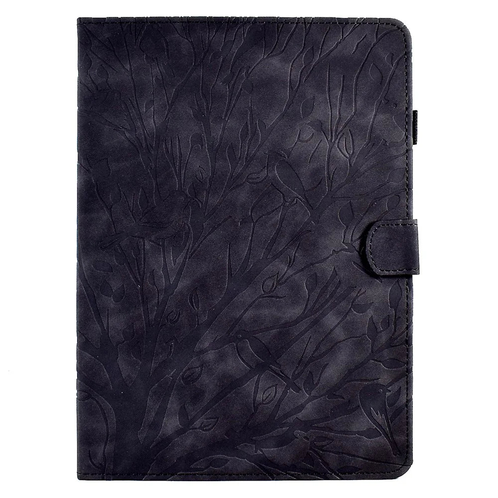 For Samsung Galaxy Tab S11 Leather Case Tree Pattern Card Slots Stand Cover - Black - 7