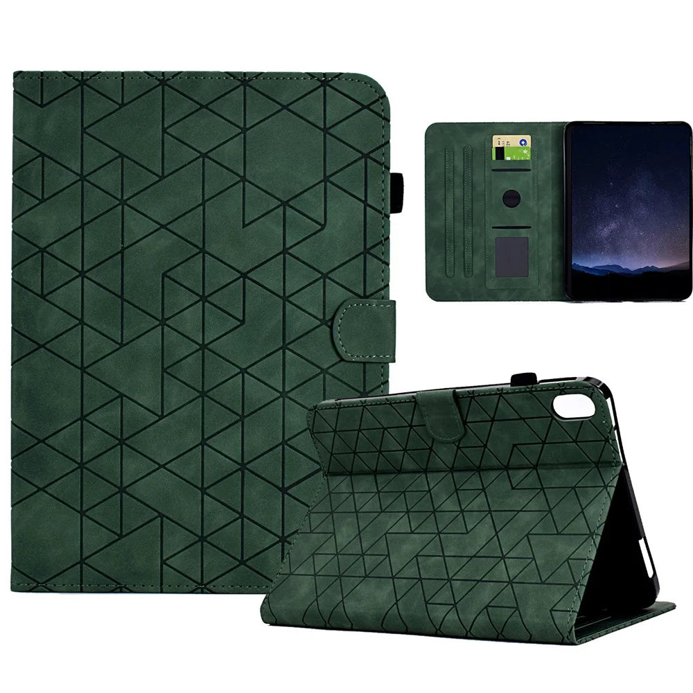 For Samsung Galaxy Tab S11 Case Card Slots Stand Rhombus Auto Wake / Sleep Leather Cover - Green - 1