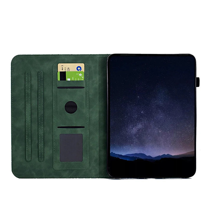 For Samsung Galaxy Tab S11 Case Card Slots Stand Rhombus Auto Wake / Sleep Leather Cover - Green - 2