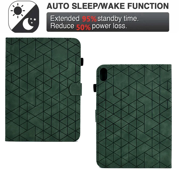 For Samsung Galaxy Tab S11 Case Card Slots Stand Rhombus Auto Wake / Sleep Leather Cover - Green - 6