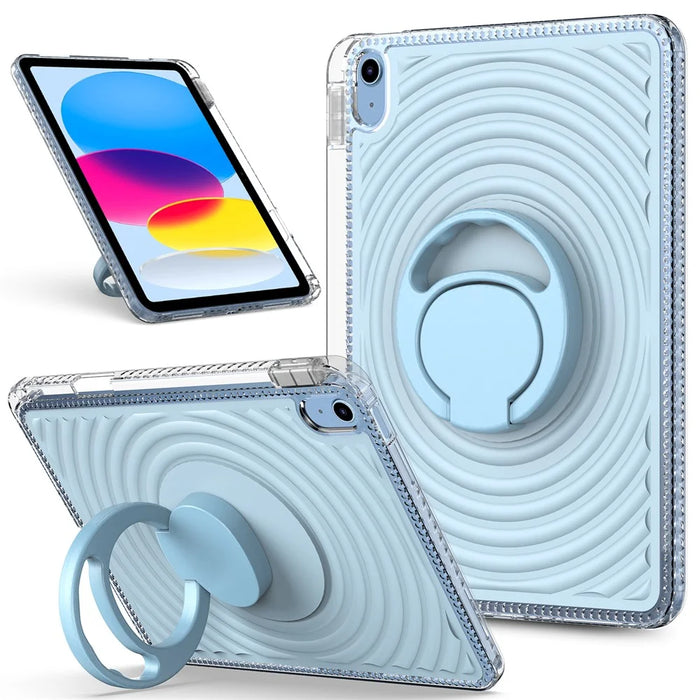 For iPad (2025)  /  10.9 (2022) Case Kickstand Wave Pattern Shockproof TPU + PC Tablet Cover - Baby Blue - 1