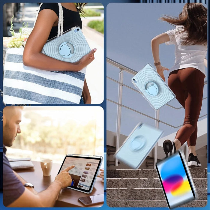 For iPad (2025)  /  10.9 (2022) Case Kickstand Wave Pattern Shockproof TPU + PC Tablet Cover - Baby Blue - 6