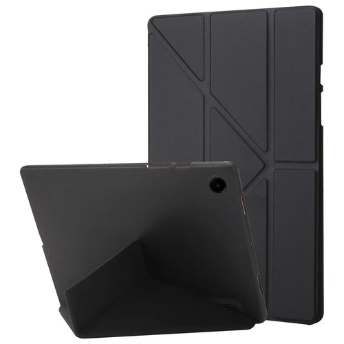 For Samsung Galaxy Tab A11 Case PU Leather+Silicone Origami Stand Protective Cover - Black - 1