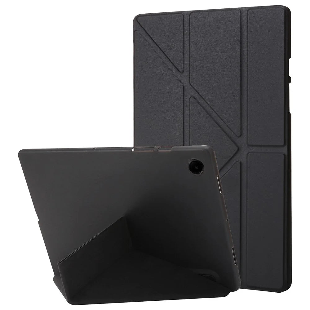 For Samsung Galaxy Tab A11 Case PU Leather+Silicone Origami Stand Protective Cover - Black - 1
