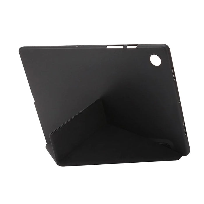 For Samsung Galaxy Tab A11 Case PU Leather+Silicone Origami Stand Protective Cover - Black - 5